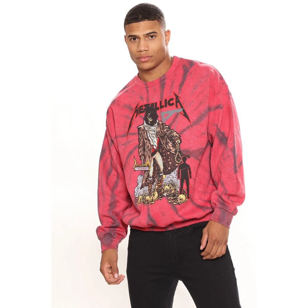 Metallica Men's Sweatshirt The Unforgiven Red Tie Dye Crewneck Authentic Merch